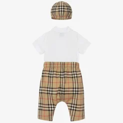 Burberry Baby Boys Beige Check Cotton Trouser Set Sale