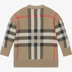 Burberry Baby Boys Beige Check Wool Cardigan Clearance