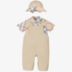 Burberry Baby Boys Beige Cotton Dungaree Set PaleStone Sale