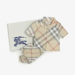 Burberry Baby Boys Beige Cotton Trouser Gift Set PaleStoneCheck Best