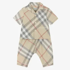Burberry Baby Boys Beige Cotton Trouser Gift Set PaleStoneCheck Best