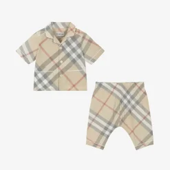 Burberry Baby Boys Beige Cotton Trouser Gift Set PaleStoneCheck Best