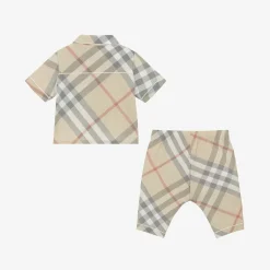 Burberry Baby Boys Beige Cotton Trouser Gift Set PaleStoneCheck Best
