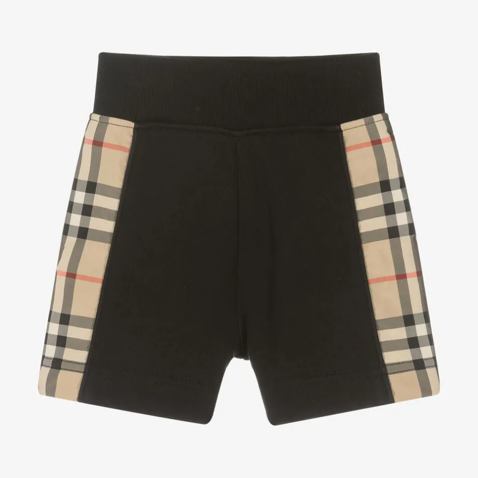 Burberry Baby Boys Black Cotton Check Shorts Clearance
