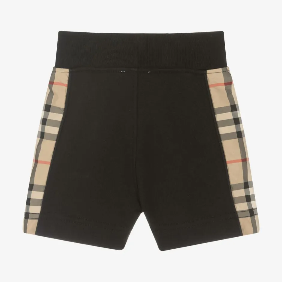 Burberry Baby Boys Black Cotton Check Shorts Clearance