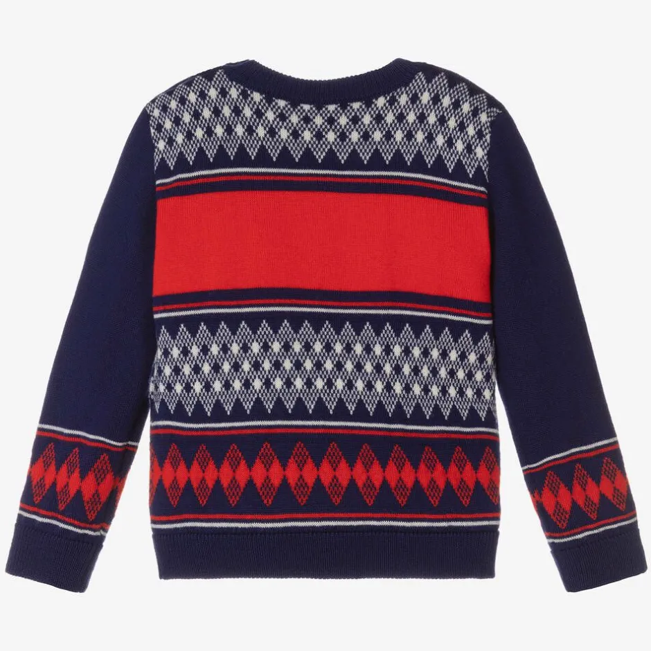 Gucci Baby Boys Blue & Red Wool Sweater Outlet