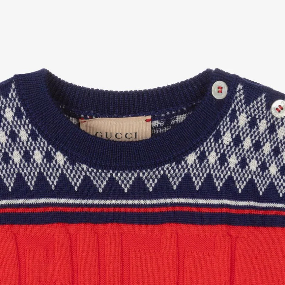 Gucci Baby Boys Blue & Red Wool Sweater Outlet