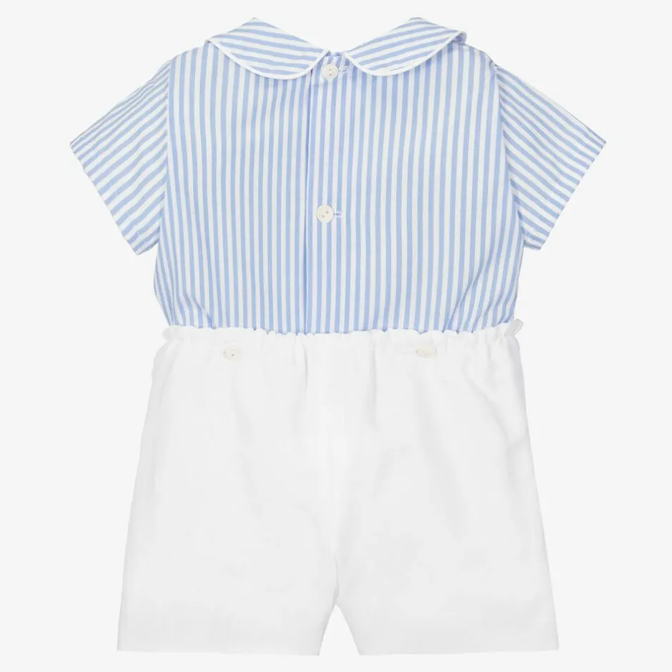 Ancar Baby Boys Blue & White Linen Buster Suit Outlet