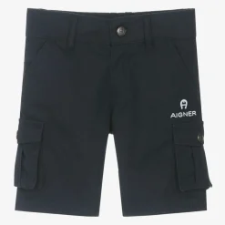 AIGNER Baby Boys Blue Cotton Cargo Shorts Sale