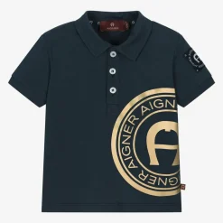 AIGNER Baby Boys Blue Cotton Polo Shirt New