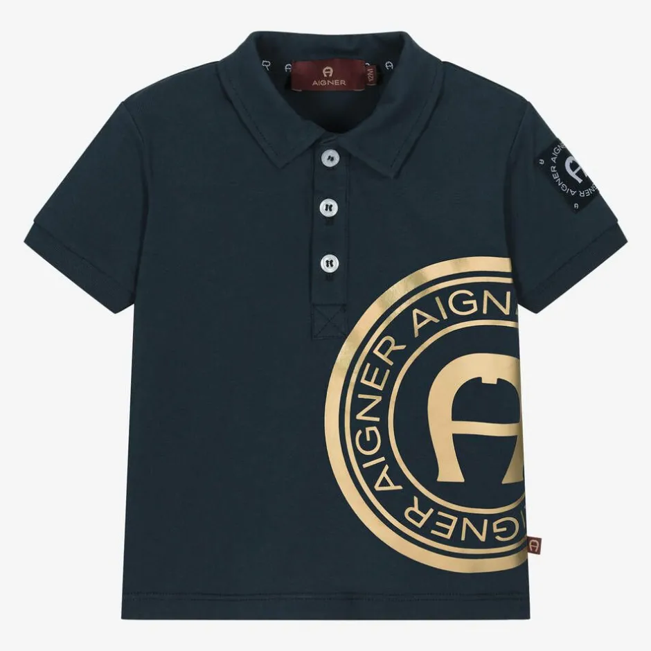 AIGNER Baby Boys Blue Cotton Polo Shirt New