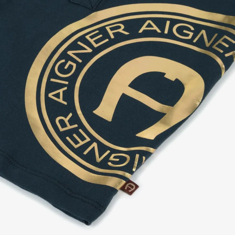 AIGNER Baby Boys Blue Cotton Polo Shirt New