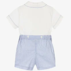 Rachel Riley Baby Boys Blue Cotton Smocked Buster Suit Online