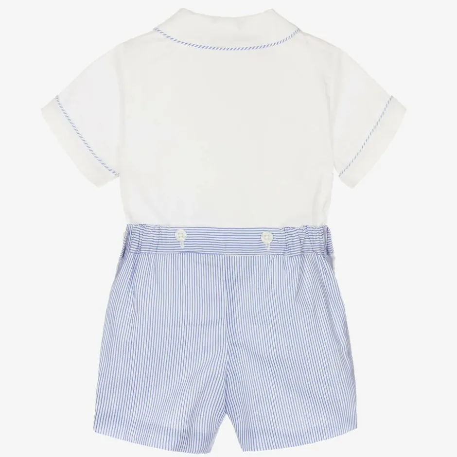 Rachel Riley Baby Boys Blue Cotton Smocked Buster Suit Online