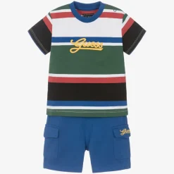 Guess Baby Boys Blue Cotton Striped Shorts Set Best