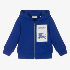 Burberry Baby Boys Blue EKD Cotton Zip-Up Hoodie Online
