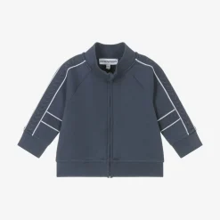 Emporio Armani Baby Boys Blue Embossed Cotton Zip-Up Top New