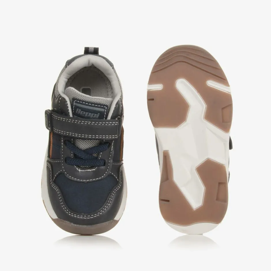 Beppi Baby Boys Blue Faux Leather Trainers