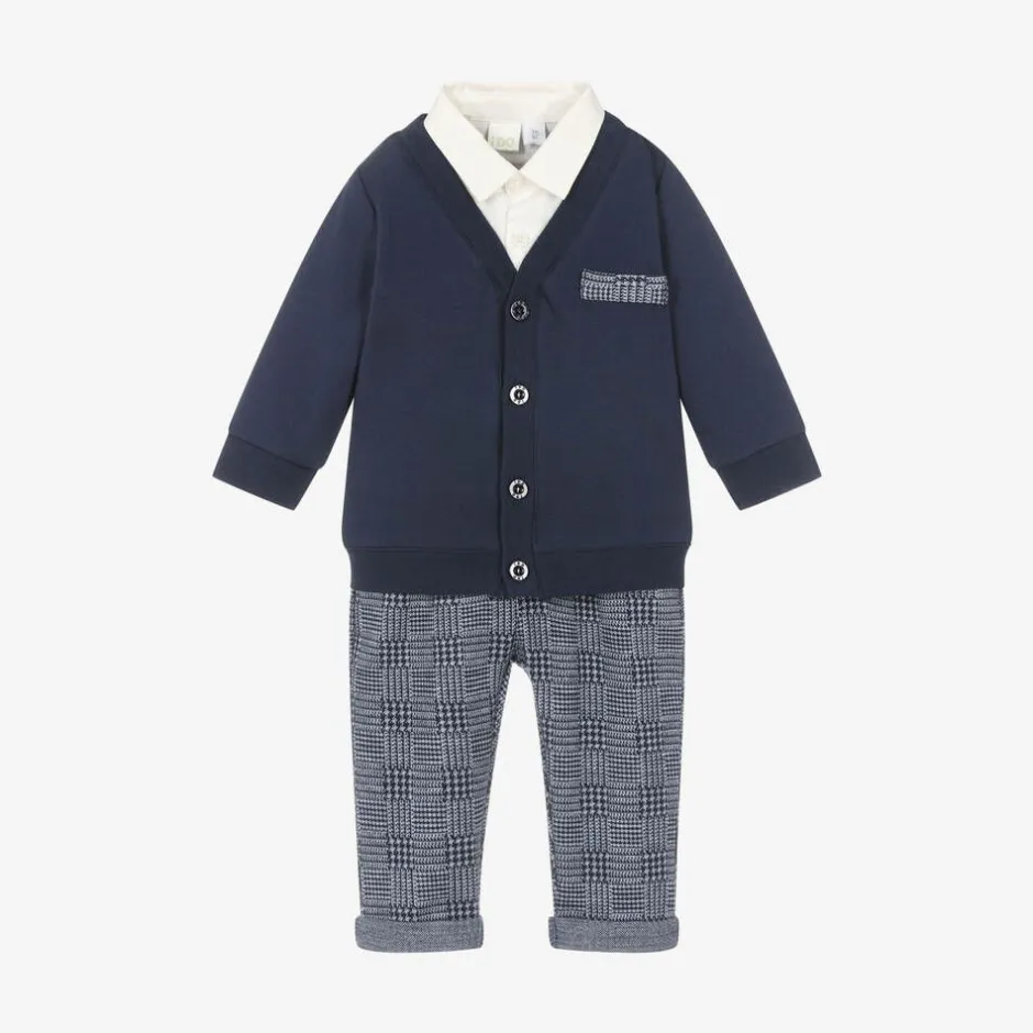 iDO Mini Baby Boys Blue Houndstooth Trouser Set Clearance