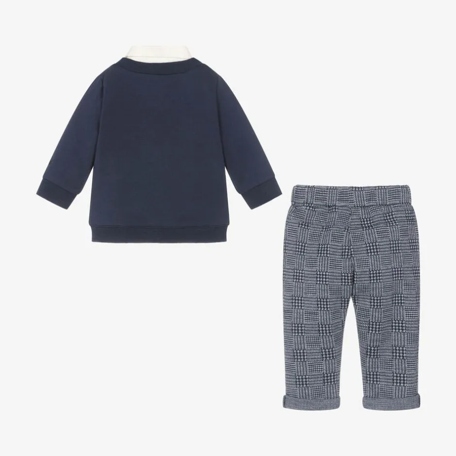 iDO Mini Baby Boys Blue Houndstooth Trouser Set Clearance