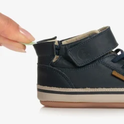 Tip Toey Joey Baby Boys Blue Leather Hi-Top Trainers Sale