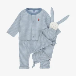 Petit Bateau Baby Boys Blue Stripe Organic Cotton Trouser Set Outlet