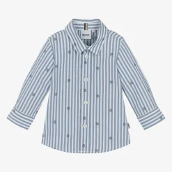 BOSS Baby Boys Blue Striped Cotton Shirt Online