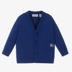 Burberry Baby Boys Blue Wool Knit Cardigan Discount