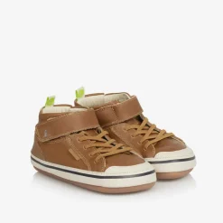 Tip Toey Joey Baby Boys Brown Leather High-Top Trainers New