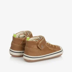 Tip Toey Joey Baby Boys Brown Leather High-Top Trainers New