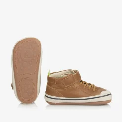 Tip Toey Joey Baby Boys Brown Leather High-Top Trainers New