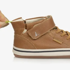 Tip Toey Joey Baby Boys Brown Leather High-Top Trainers New