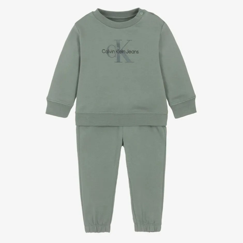 Calvin Klein Baby Boys Green Cotton Monogram Tracksuit Outlet