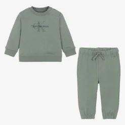 Calvin Klein Baby Boys Green Cotton Monogram Tracksuit Outlet
