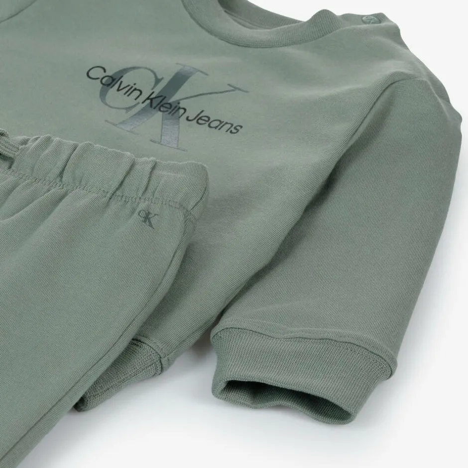 Calvin Klein Baby Boys Green Cotton Monogram Tracksuit Outlet