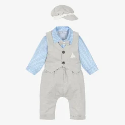 Beau KiD Baby Boys Grey & Blue Cotton Trouser Set