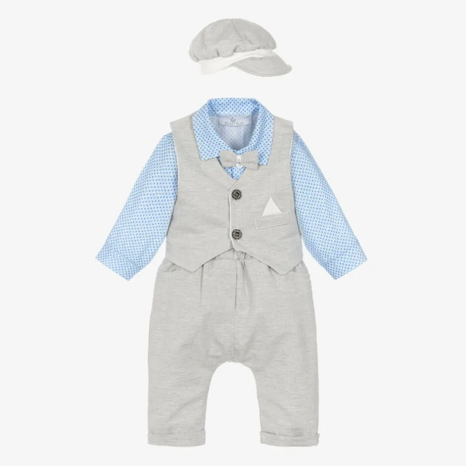 Beau KiD Baby Boys Grey & Blue Cotton Trouser Set