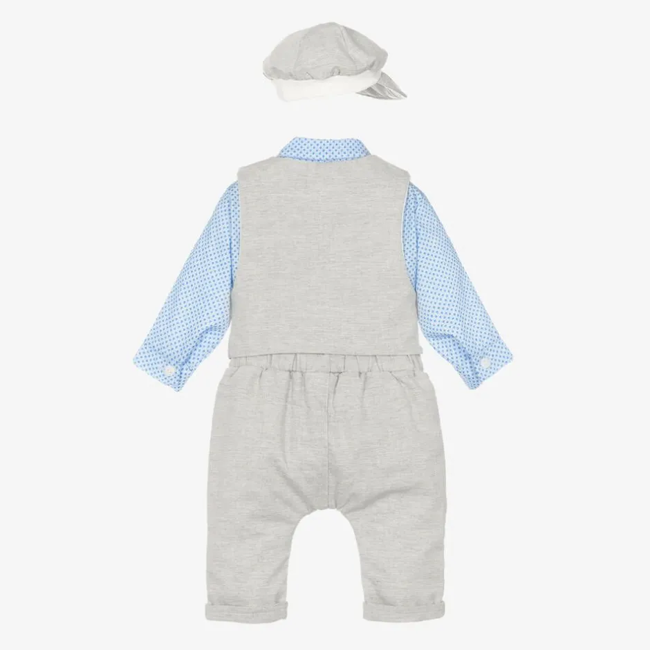 Beau KiD Baby Boys Grey & Blue Cotton Trouser Set