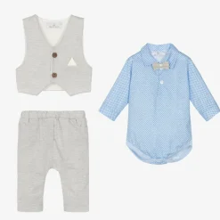 Beau KiD Baby Boys Grey & Blue Cotton Trouser Set