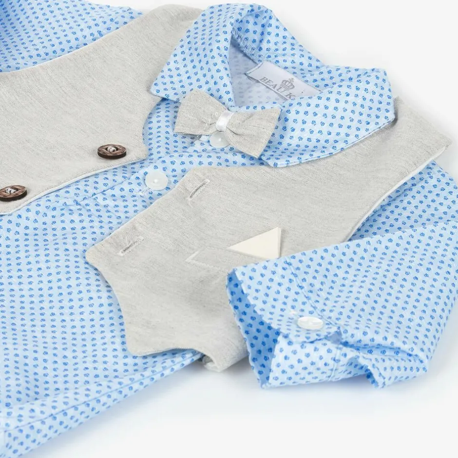 Beau KiD Baby Boys Grey & Blue Cotton Trouser Set