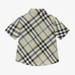 Burberry Baby Boys Grey Check Cotton Shirt Lichen Clearance