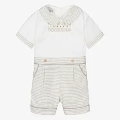 Beau KiD Baby Boys Ivory & Beige Cotton Buster Suit Sale