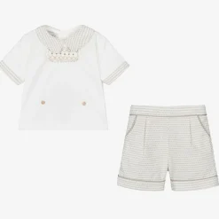 Beau KiD Baby Boys Ivory & Beige Cotton Buster Suit Sale
