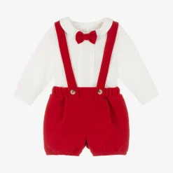 Caramelo Kids Baby Boys Ivory & Red Velvet Shorts Set Discount