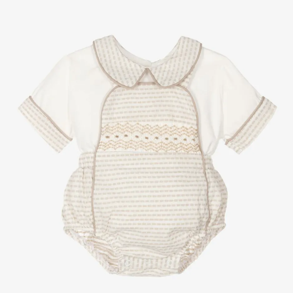 Beau KiD Baby Boys Ivory Cotton Dungaree Set Best