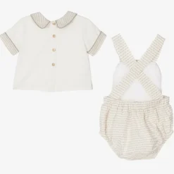 Beau KiD Baby Boys Ivory Cotton Dungaree Set Best