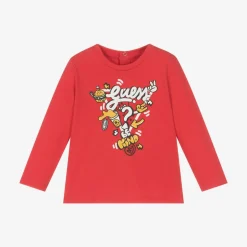 Guess Baby Boys Red Cotton Cartoon Logo Top Best
