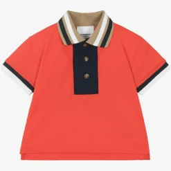 Burberry Baby Boys Red Cotton Varsity Polo Shirt Clearance