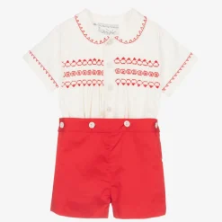Rachel Riley Baby Boys Red Smocked Buster Suit Outlet