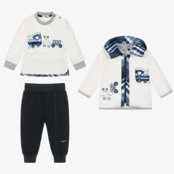 Sofija Baby Boys White & Blue Cotton Tracksuit Set